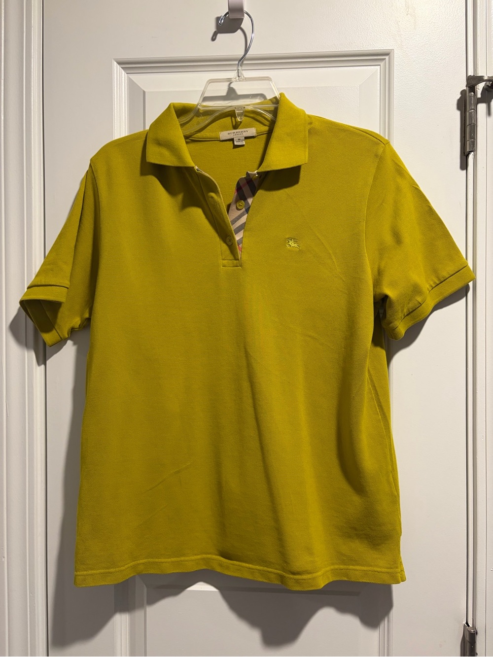 Burberry Yellow-Green Polo with Signature Check Trim